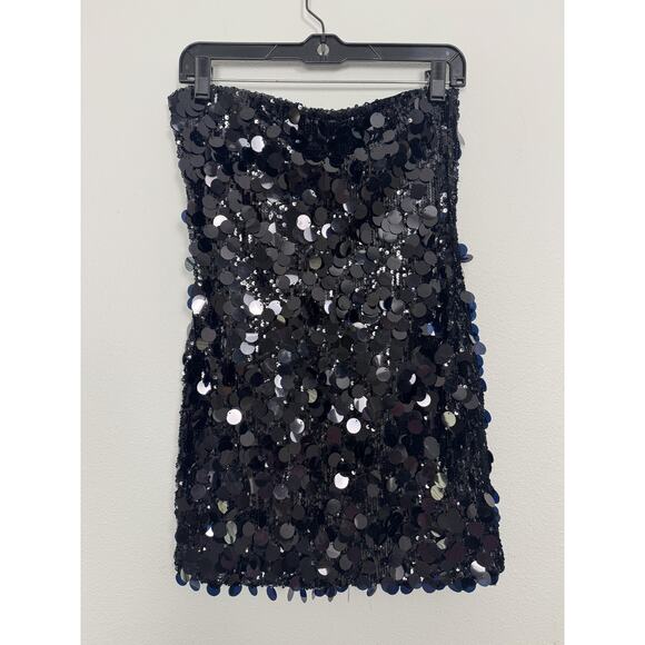 White Fox Boutique Dresses & Skirts - Sequin Dress Womens Small White Fox Black Paillette Mini Party Side Zip Lined